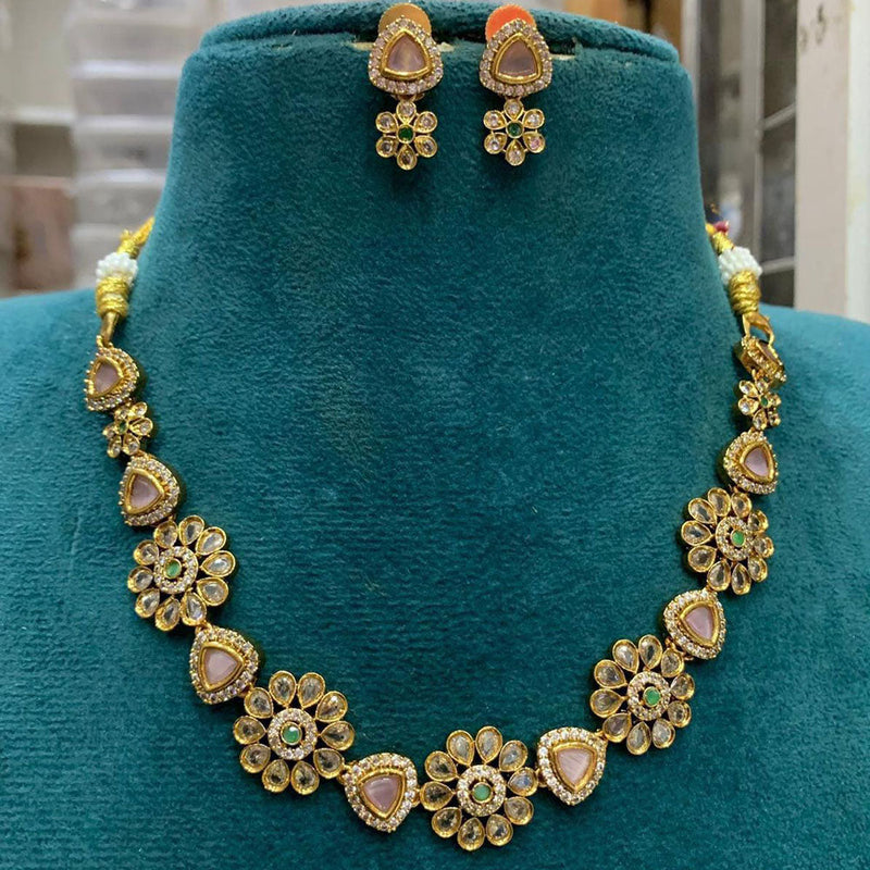 Sona Creation Gold Plated Polki Kundan Stone Necklace Set