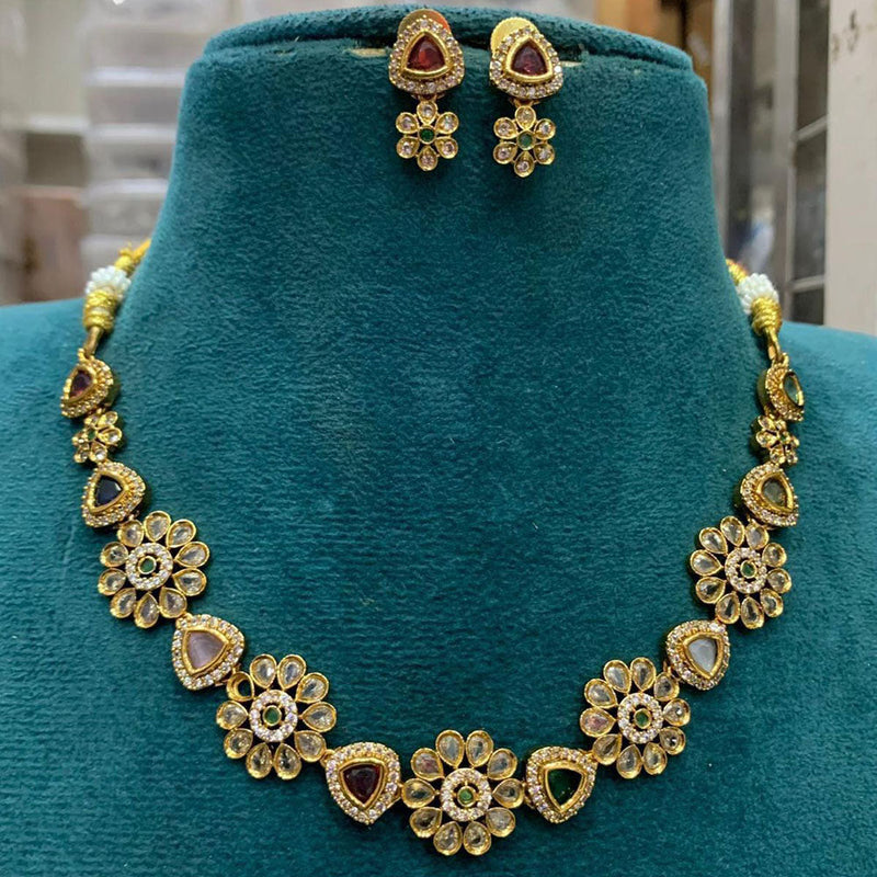 Sona Creation Gold Plated Polki Kundan Stone Necklace Set