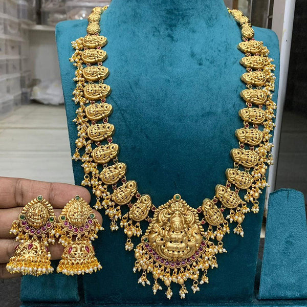 Sona Creation Gold Plated Pota Stone And Temple Long Necklace Set