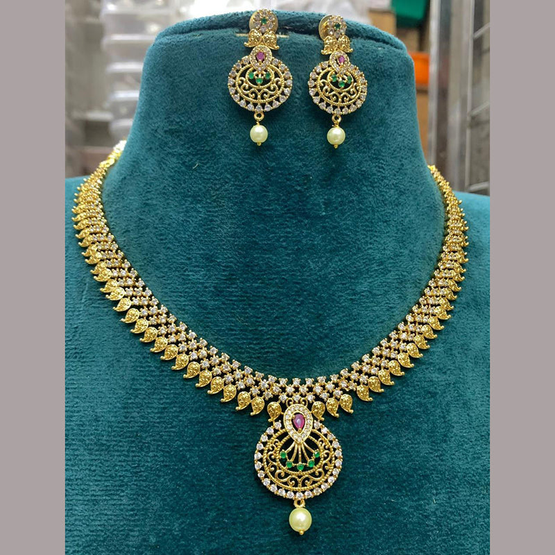 Sona Creation Gold Plated American Diamond Necklace Set