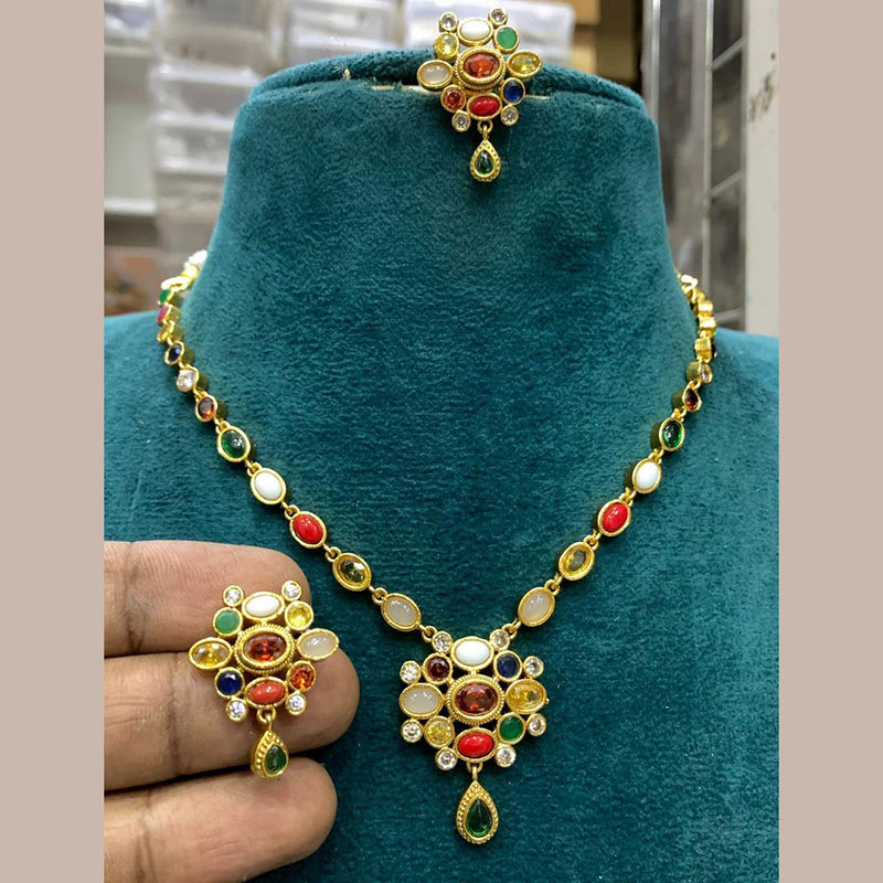 Sona Creation Gold Plated Austrian Stone And Pota Stone Necklace Set