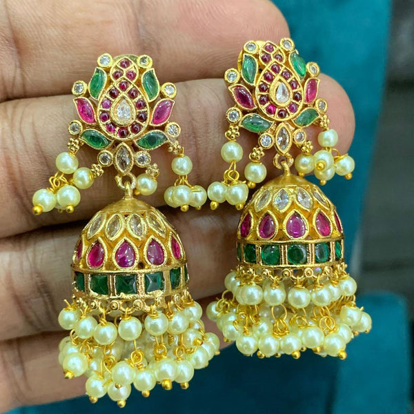 Sona Creation Gold Plated Pota Stone And Pearl Jhumki Earrings