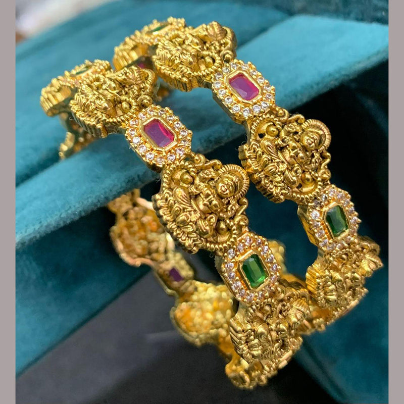 Sona Creation Gold Plated Austrian Stone Temple Bangle Set