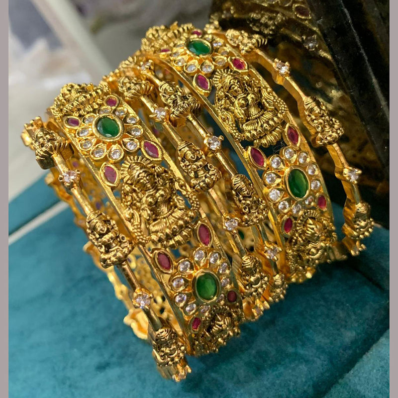 Sona Creation Gold Plated Austrian Stone Temple Bangle Set