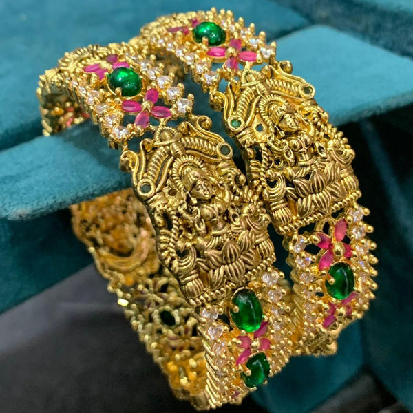 Sona Creation Gold Plated Austrian Stone Temple Bangle Set