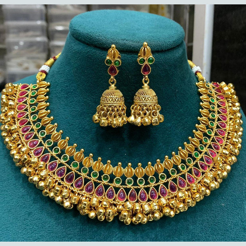 Sona Creation Gold Plated Pota Stone Necklace Set