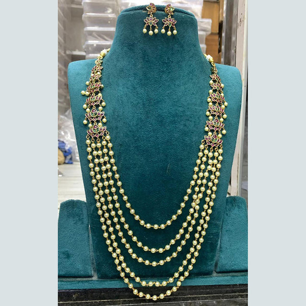 Sona Creation Gold Plated Pota Stone And Pearls Long Necklace Set