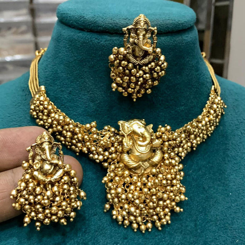 Sona Creation Gold Plated Pearls Lord Ganesha Necklace Set