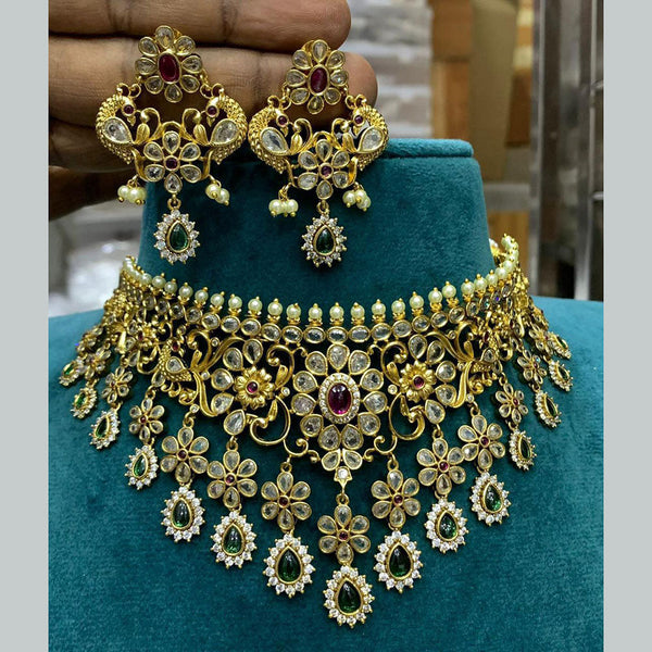 Sona Creation Gold Plated Kundan Stone And Pearls Choker Necklace Set