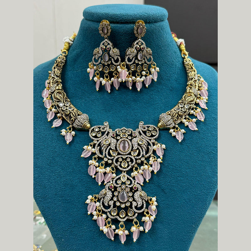 Sona Creation Gold Plated American Diamond And Beads Necklace Set