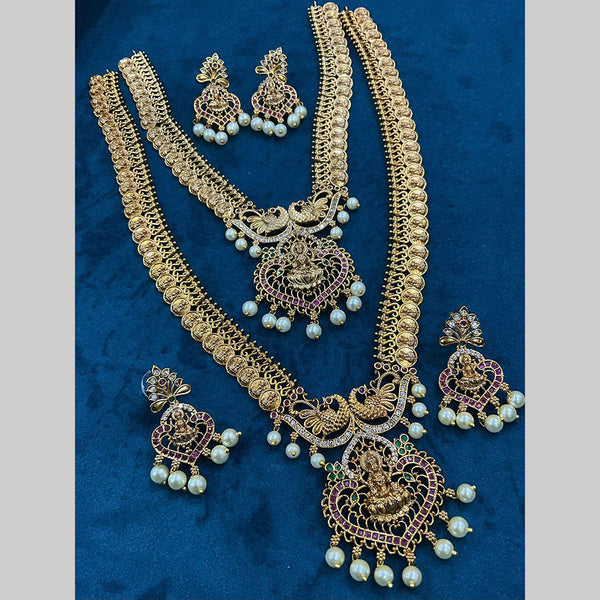 Sona Creation Gold Plated Austrian Stone Temple Double Necklace Set