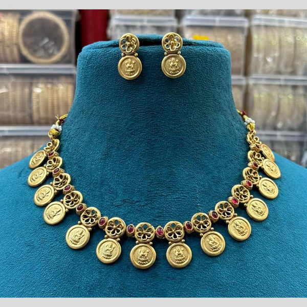 Sona Creation Gold Plated Pota Stone Temple Necklace Set