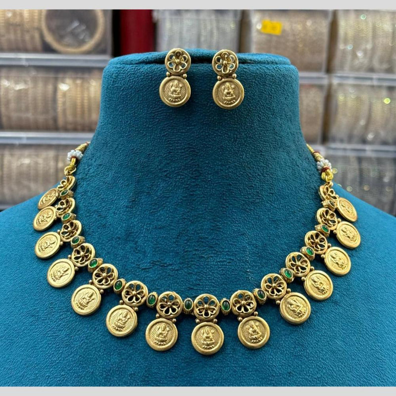 Sona Creation Gold Plated Pota Stone Temple Necklace Set