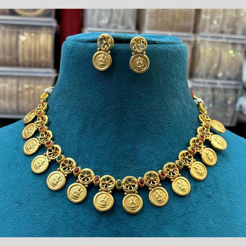 Sona Creation Gold Plated Pota Stone Temple Necklace Set