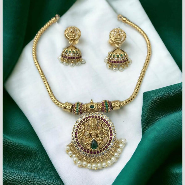 Sona Creation Gold Plated kundan  Stone And Pearls Temple Necklace Set