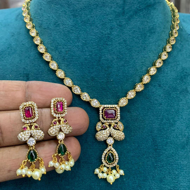 Sona Creation Gold Plated Ad Stone And Pearls Necklace Set