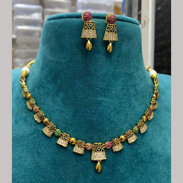 Sona Creation Gold Plated AD Stone Necklace Set