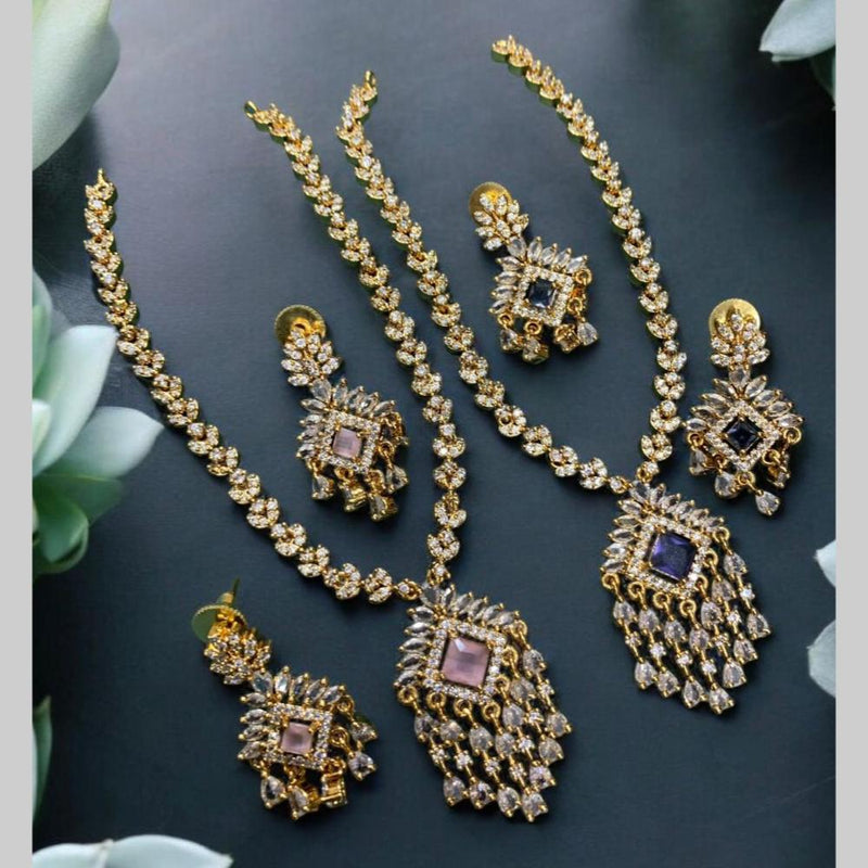 Sona Creation Gold Plated AD Stone Necklace Set