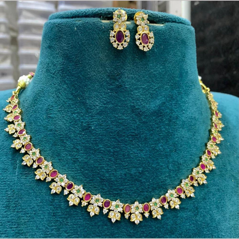 Sona Creation Gold Plated AD Stone Necklace Set