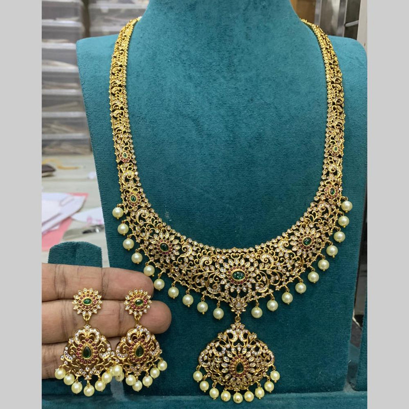 Sona Creation Gold Plated AD Stone And Pearls Necklace Set