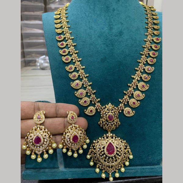 Sona Creation Gold Plated AD Stone And Pearls Necklace Set