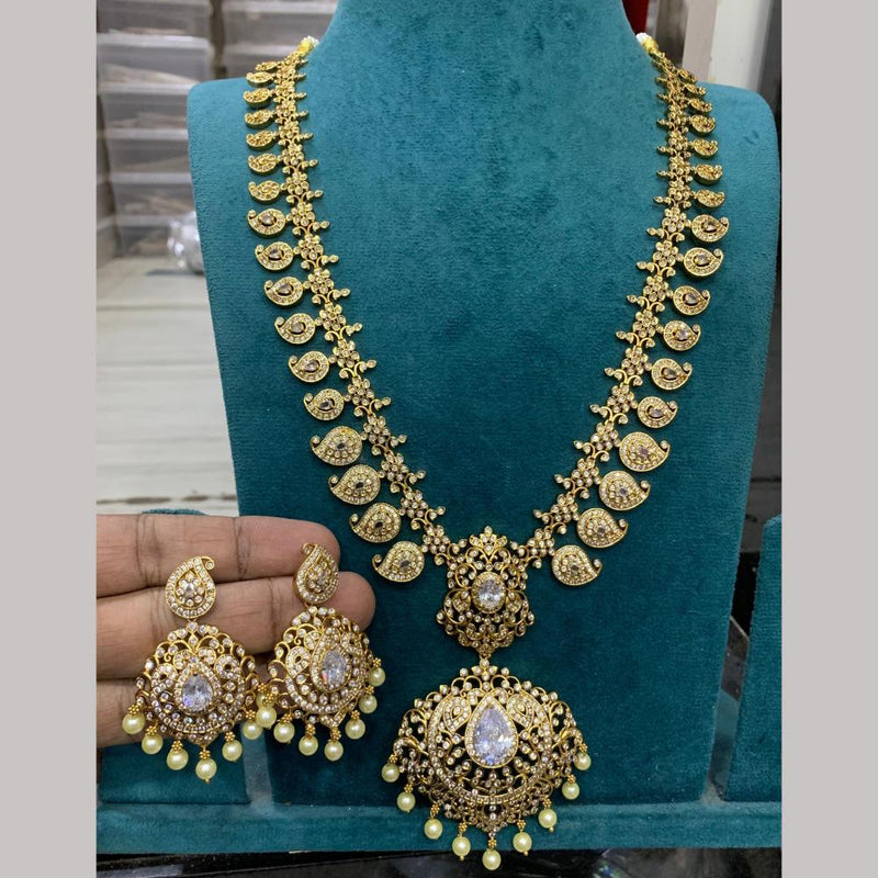 Sona Creation Gold Plated AD Stone And Pearls Necklace Set