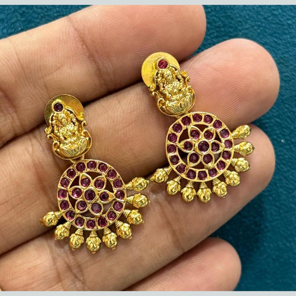 Sona Creation Gold Plated Pota Stone Temple Jhumki Earrings