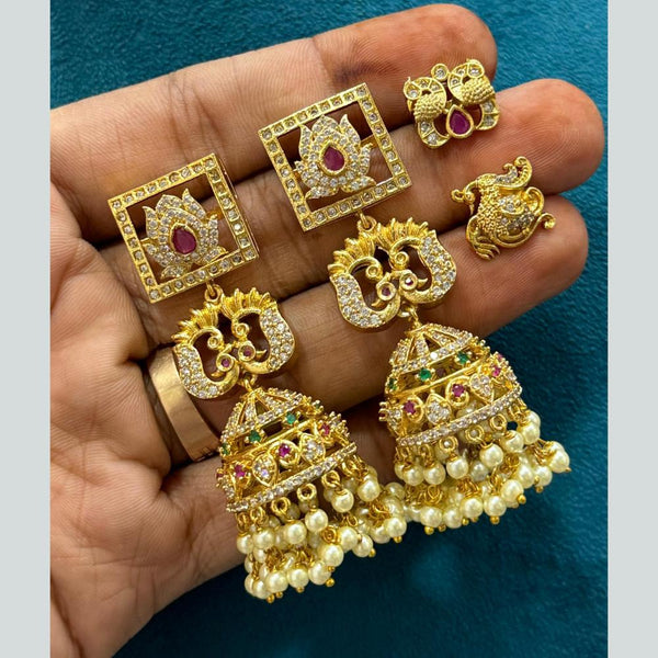 Sona Creation Gold Plated Austrian Stone Temple Jhumki Earrings