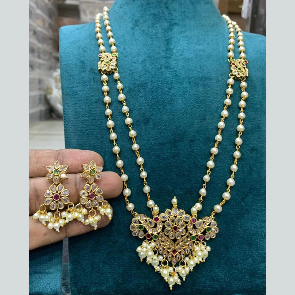 Sona Creation Gold Plated Crystal Stone And  Pearls Necklace Set