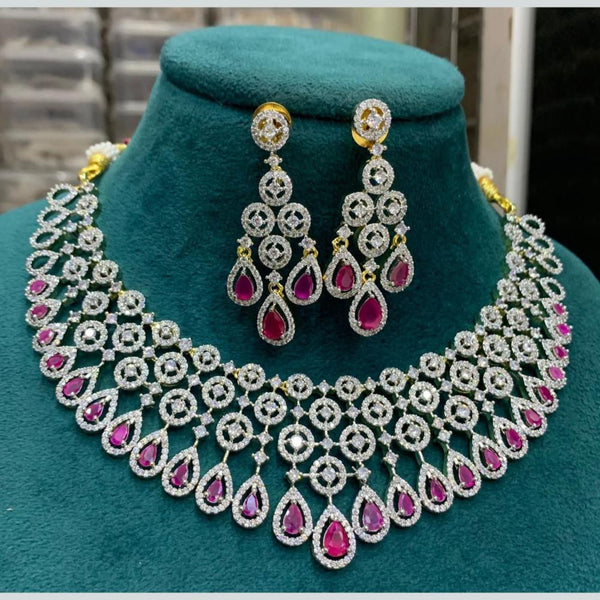 Sona Creation Gold Plated AD Stone Necklace Set