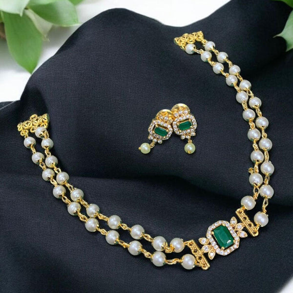 Sona Creation Gold Plated AD Stone And Pearls Necklace Set