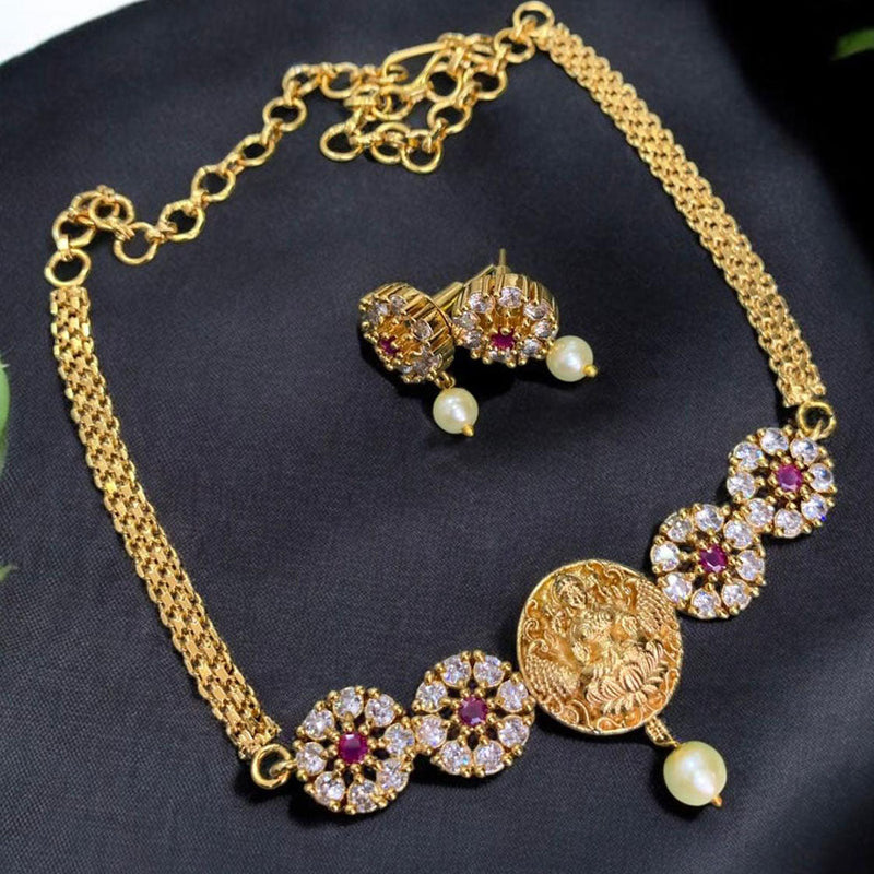 Sona Creation Gold Plated AD Stone Temple Necklace Set