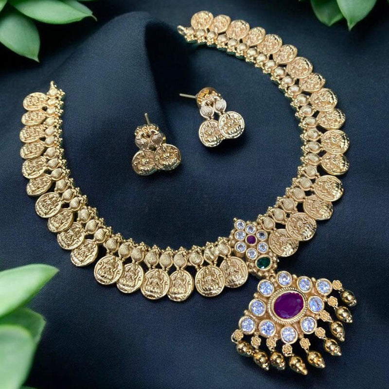 Sona Creation Gold Plated Pota Stone Temple Necklace Set