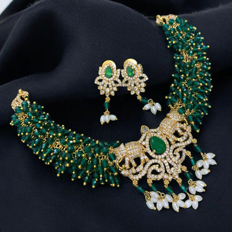 Sona Creation  Gold Plated AD Stone And Pearls  Necklace Set