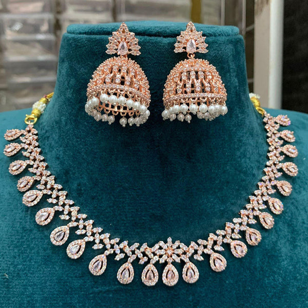 Sona Creation Rose Gold Plated AD Stone Necklace Set