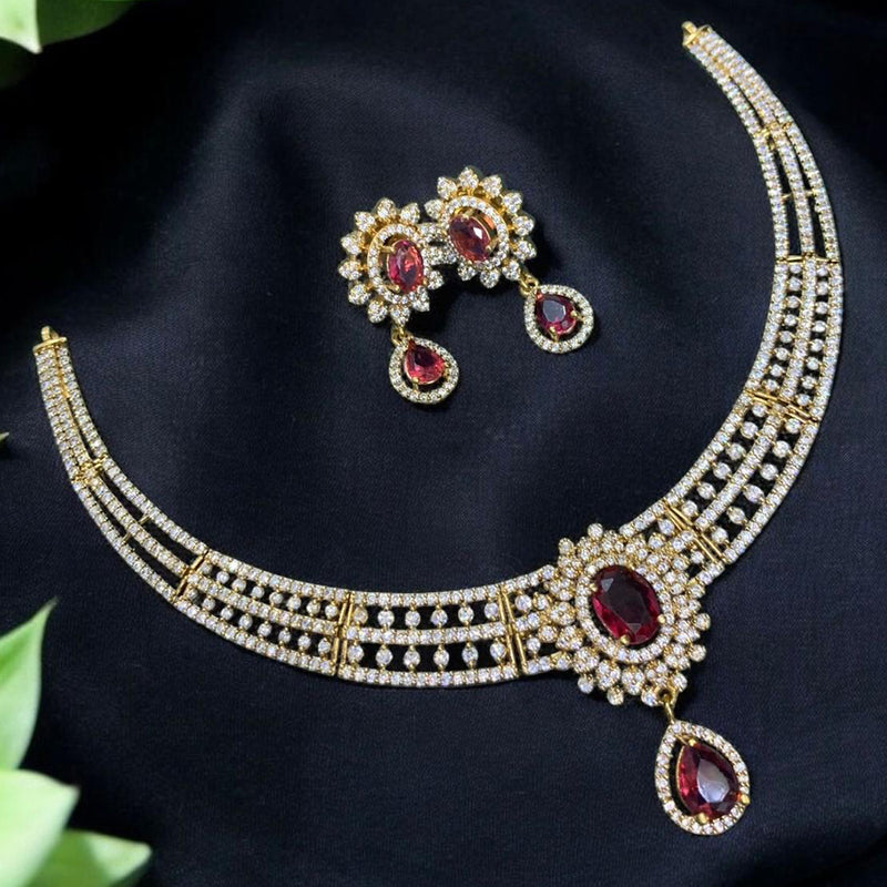 Sona Creation Gold Plated AD Stone Necklace Set