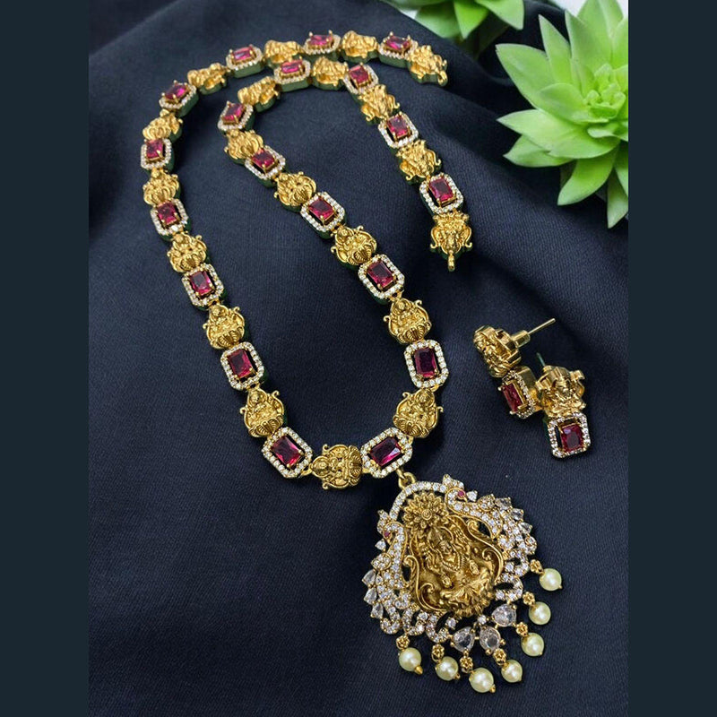 Sona Creation Gold Plated Crystal Stone And Temple Necklace Set