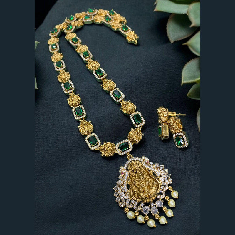 Sona Creation Gold Plated Crystal Stone And Temple Necklace Set