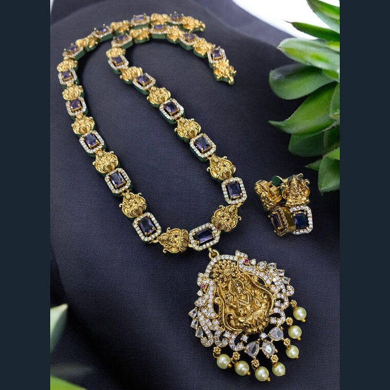 Sona Creation Gold Plated Crystal Stone And Temple Necklace Set