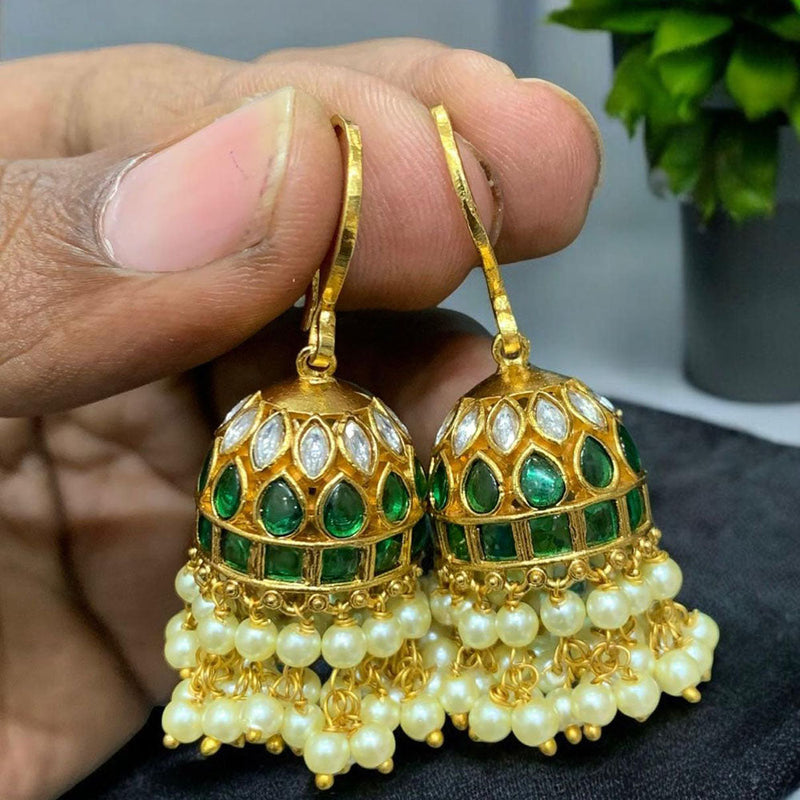 Sona Creation Gold Plated Pota Stone And Pearls Jhumki Earrings