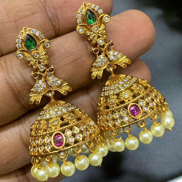 Sona Creation Gold Plated Austrian Stone And Pearls Jhumki Earrings