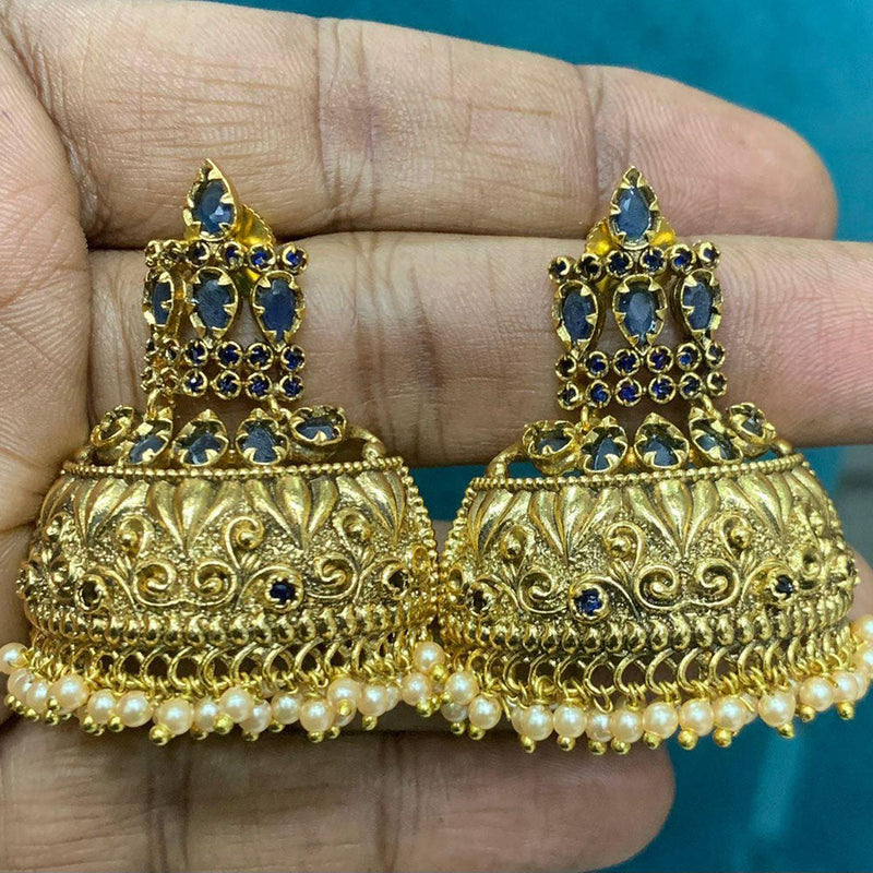 Sona Creation Gold Plated Crystal Stone And Pearls Jhumki Earrings