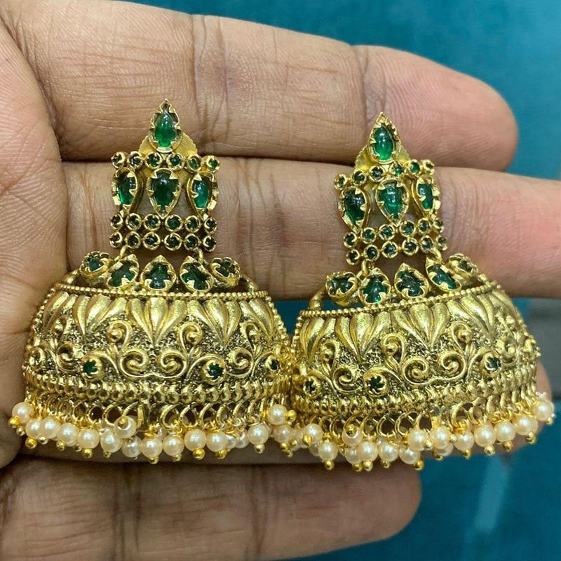 Sona Creation Gold Plated Crystal Stone And Pearls Jhumki Earrings