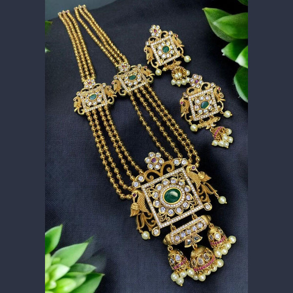 Sona Creation Gold Plated Crystal Stone And Pearls Long Necklace Set