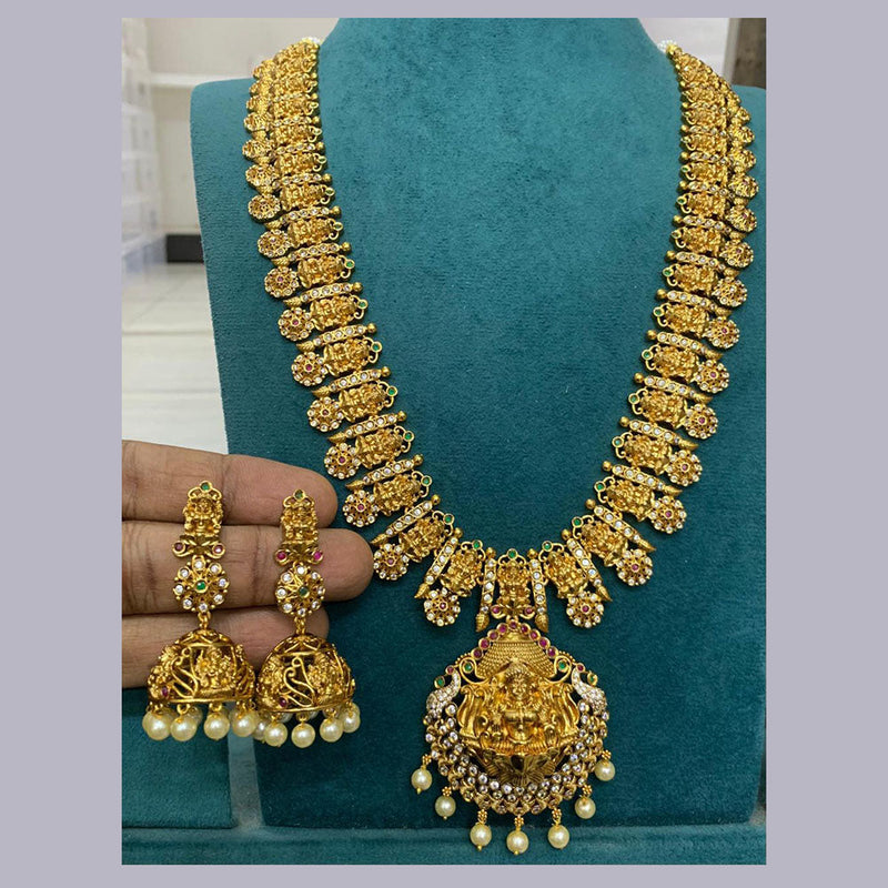 Sona Creation Gold Plated Austrian Stone And Pearls Temple Necklace Set