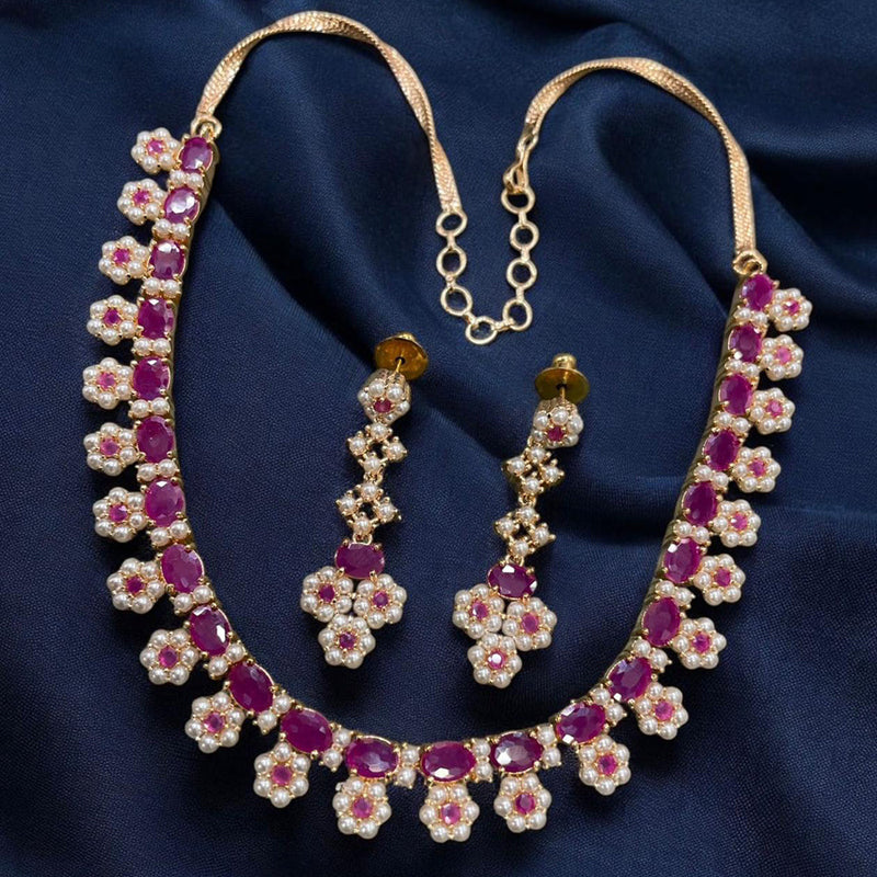 Sona Creation Gold Plated Pota Stone And Pearl Necklace Set