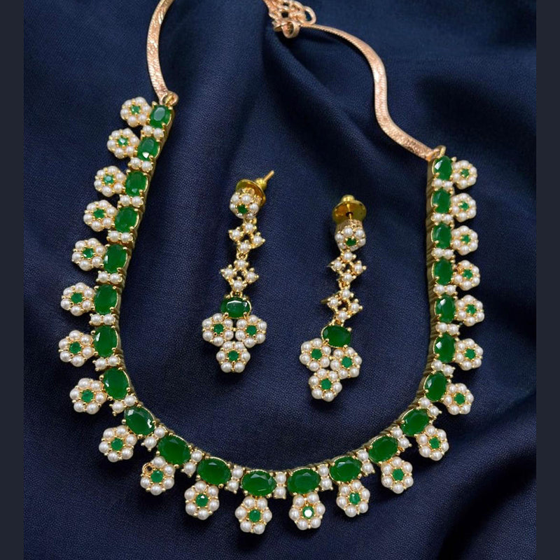 Sona Creation Gold Plated Pota Stone And Pearl Necklace Set