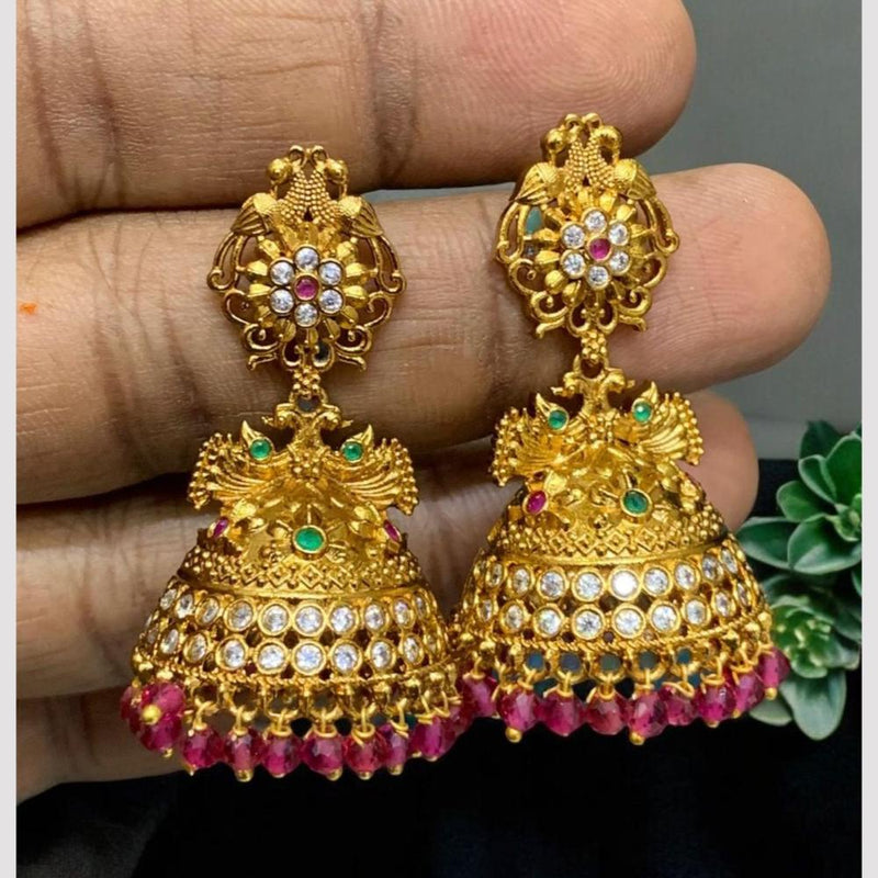 Sona Creation Gold Plated Austrian Stone And Beads Jhumki Earrings