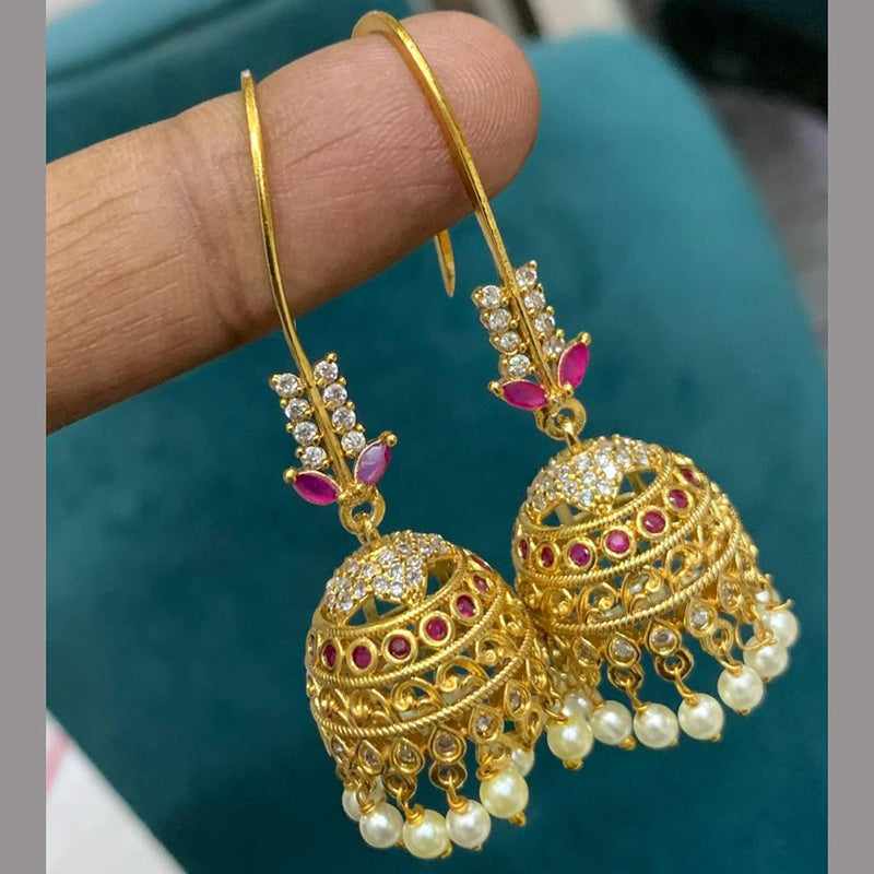 Sona Creation Gold Plated Austrian Stone And Pearls Jhumki Earrings