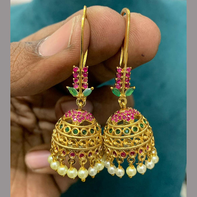 Sona Creation Gold Plated Austrian Stone And Pearls Jhumki Earrings